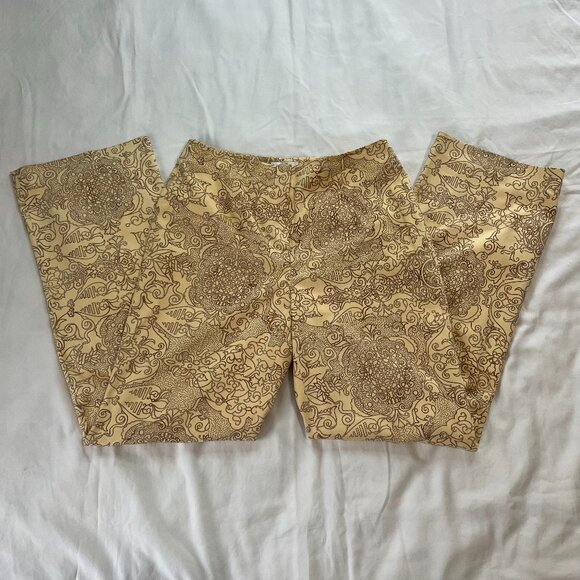 Talbots Pants - Talbots Yellow Velvet Y2K Ornate Pattern High Waist Pants | Size 6
